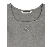 Calvin Klein Girls 7-16 Metallic Printed Ribbed Square Neck Shirt