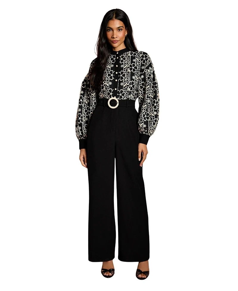 Coast Women's Blouson Sleeve Belted Wide Leg Jumpsuit