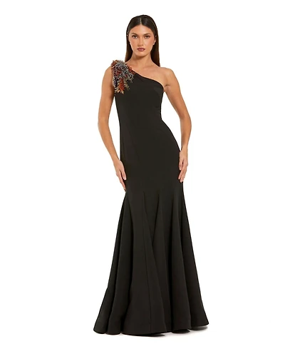 Mac Duggal Women's Crepe One Shoulder Mermaid Gown With Beading