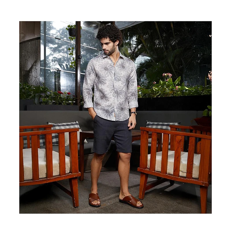 Campus Sutra Men's Coin Grey Gloomy Daisy Shirt