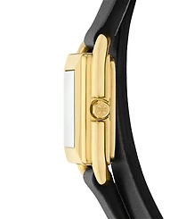 Tory Burch Women's The Kira Square Small Three Hand Black Leather, 19mm