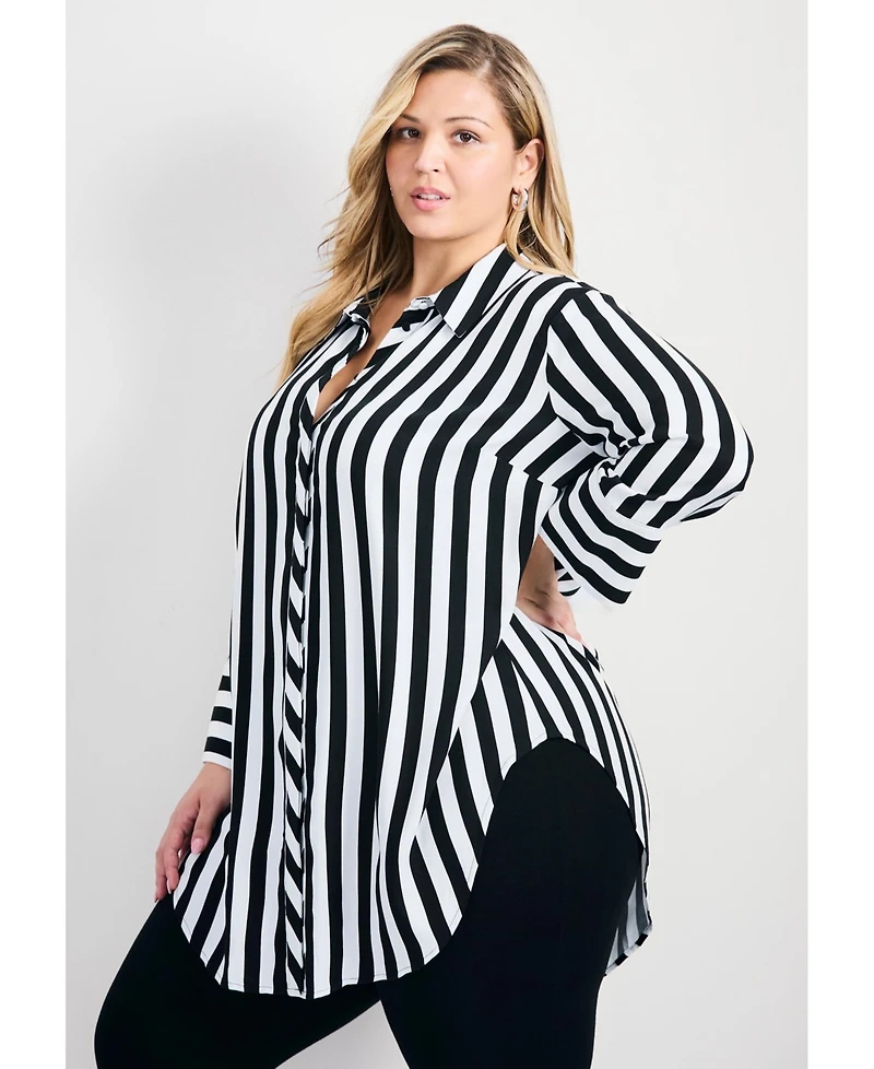 Avenue Women's Linear Longline Stripe Shirt