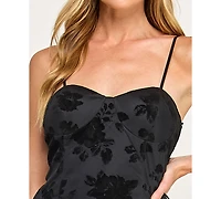 Seni & Cade Juniors' Flocked and Lace Sleeveless Dress