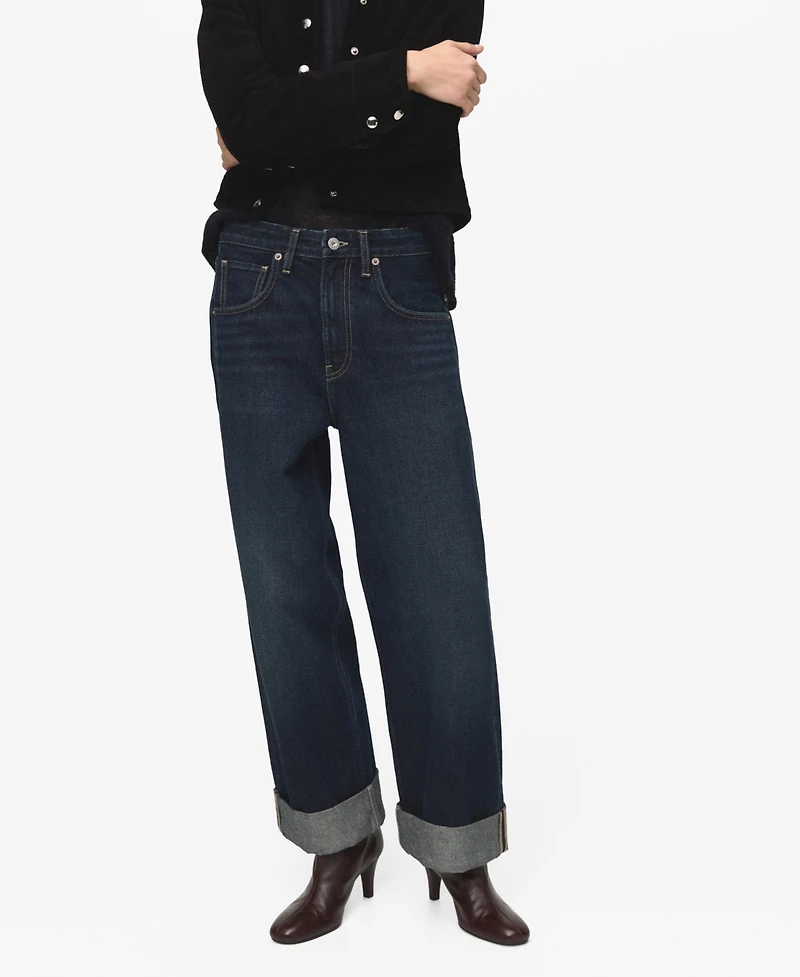 Mango Women's Turn-Up Hem Wide Leg Jeans