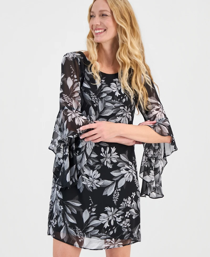 Connected Women's Chiffon Bell-Sleeve Dress