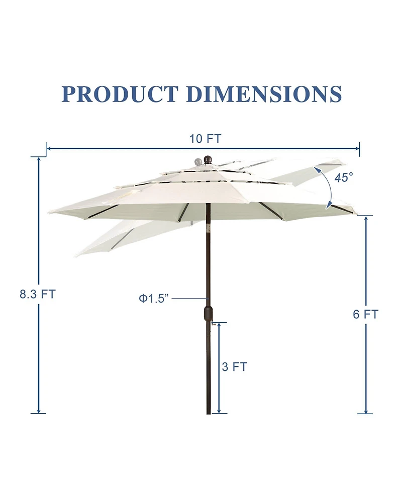 Aoodor Garden Market Umbrella - 10 Ft x 8.3 Outdoor Patio Round