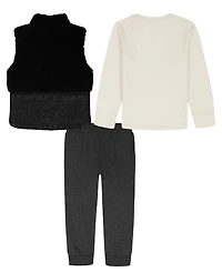 Calvin Klein Boys 2T-7 3-Piece Stand Collar Vest, T-Shirt and Joggers Set