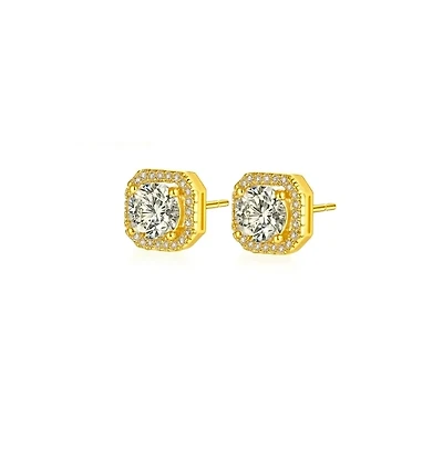 Serena Halo Stud Earrings Gold & White Plated