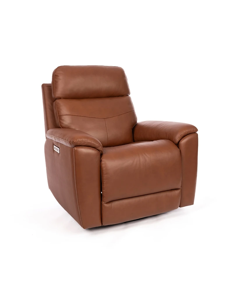 Flexsteel 39" Leather Rex Power Swivel Gliding Recliner with Power Headrest Lumbar