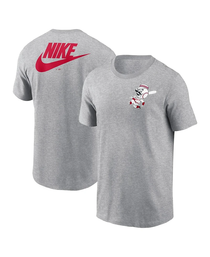 Nike Men's Heather Gray Cincinnati Reds Cooperstown Collection Large Logo 2-Hit T-Shirt