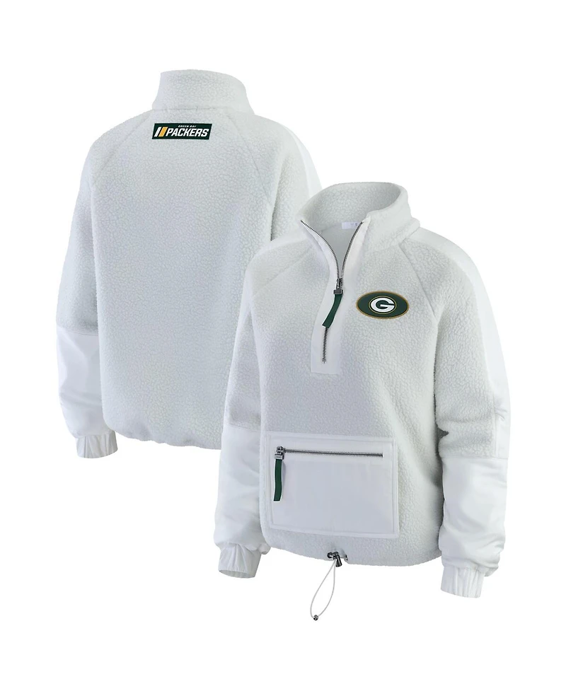 Wear by Erin Andrews Women's White Green Bay Packers Polar Fleece Half-Zip Jacket