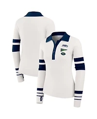Wear by Erin Andrews Women's White Seattle Seahawks Ribbed Henley Polo Shirt