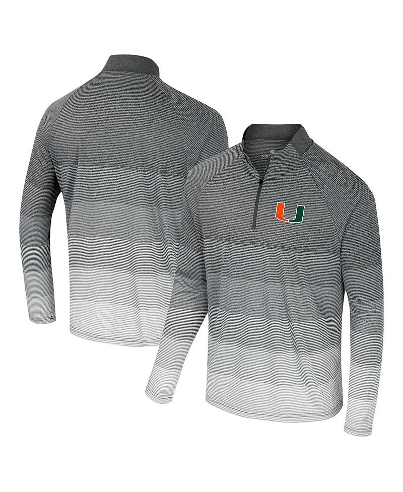 Colosseum Men's Gray Miami Hurricanes Ai Striped Mesh Quarter-Zip Raglan Windshirt Jacket