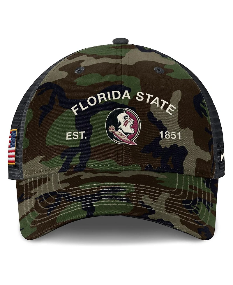 Nike Men's Camo Florida State Seminoles 2025 Military Appreciation Rise Adjustable Trucker Hat