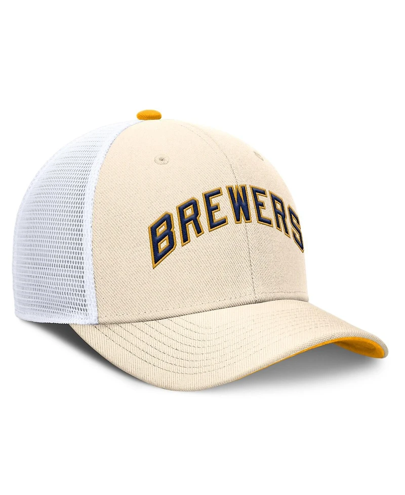 Nike Men's Natural Milwaukee Brewers Cooperstown Collection Dri-fit Rise Trucker Adjustable Hat