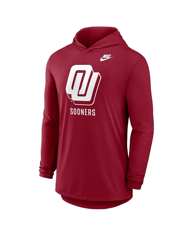 Nike Men's Crimson Oklahoma Sooners Legacy Tri-Blend Dri-fit Long Sleeve Hoodie T-Shirt