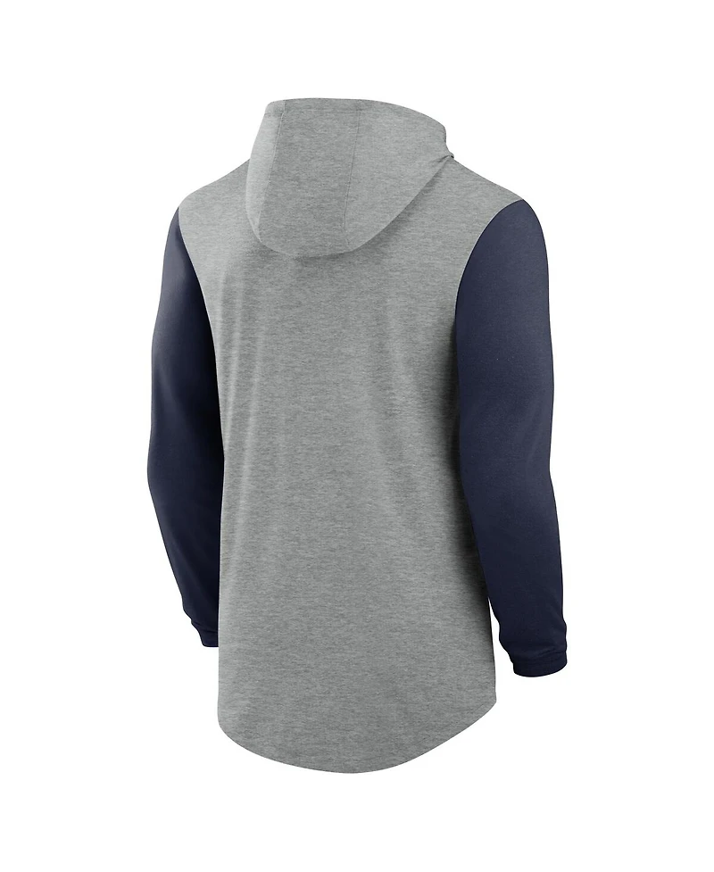 Nike Men's Gray/Navy Auburn Tigers Basketball Color-Block Tri-Blend Dri-fit Long Sleeve Hoodie T-Shirt