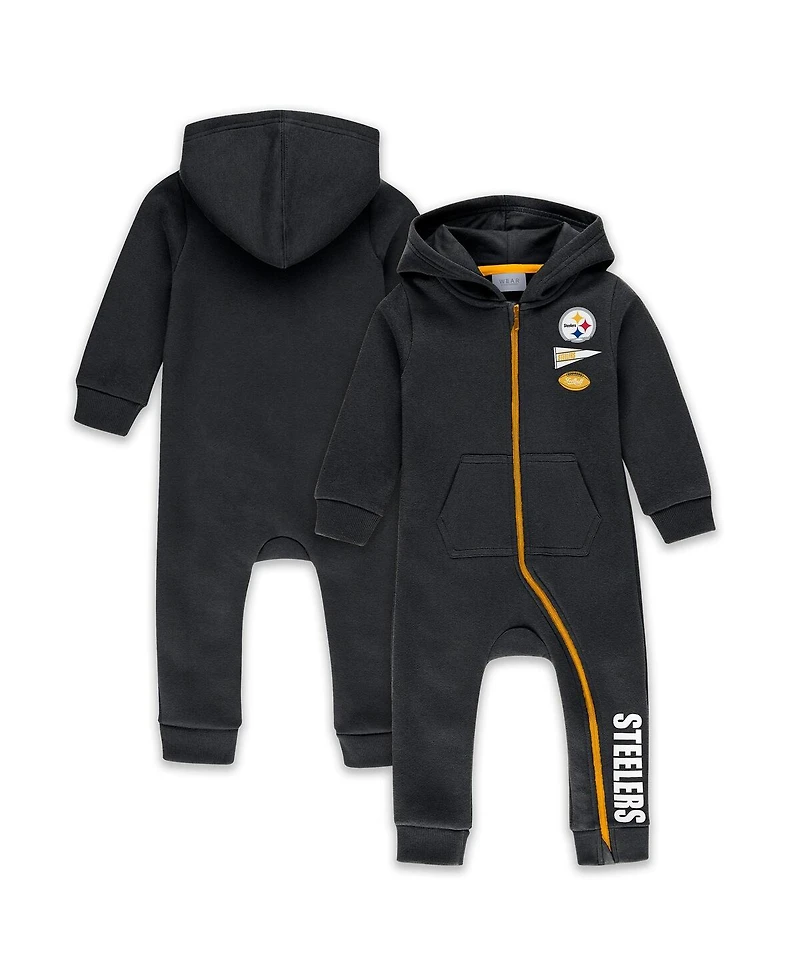 Wear by Erin Andrews Baby Boys and Girls Newborn Black Pittsburgh Steelers Hooded Fleece Full-Zip Coverall
