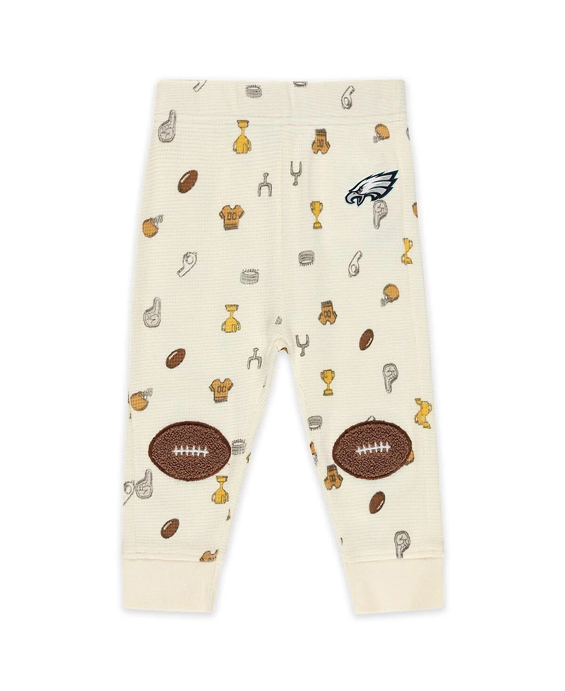 Wear by Erin Andrews Baby Boys and Girls 2-Piece Cream Philadelphia Eagles Waffle-Knit Sleep Set