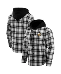 Darius Rucker Collection by Fanatics x Nfl Men's Black Minnesota Vikings Plaid Flannel Quilted Full-Snap Hooded Shacket