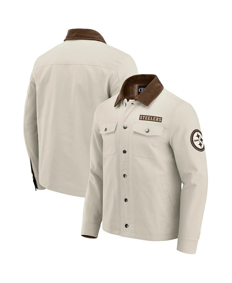 Darius Rucker Collection by Fanatics x Nfl Men's Tan Pittsburgh Steelers Midweight Canvas Full-Button Jacket
