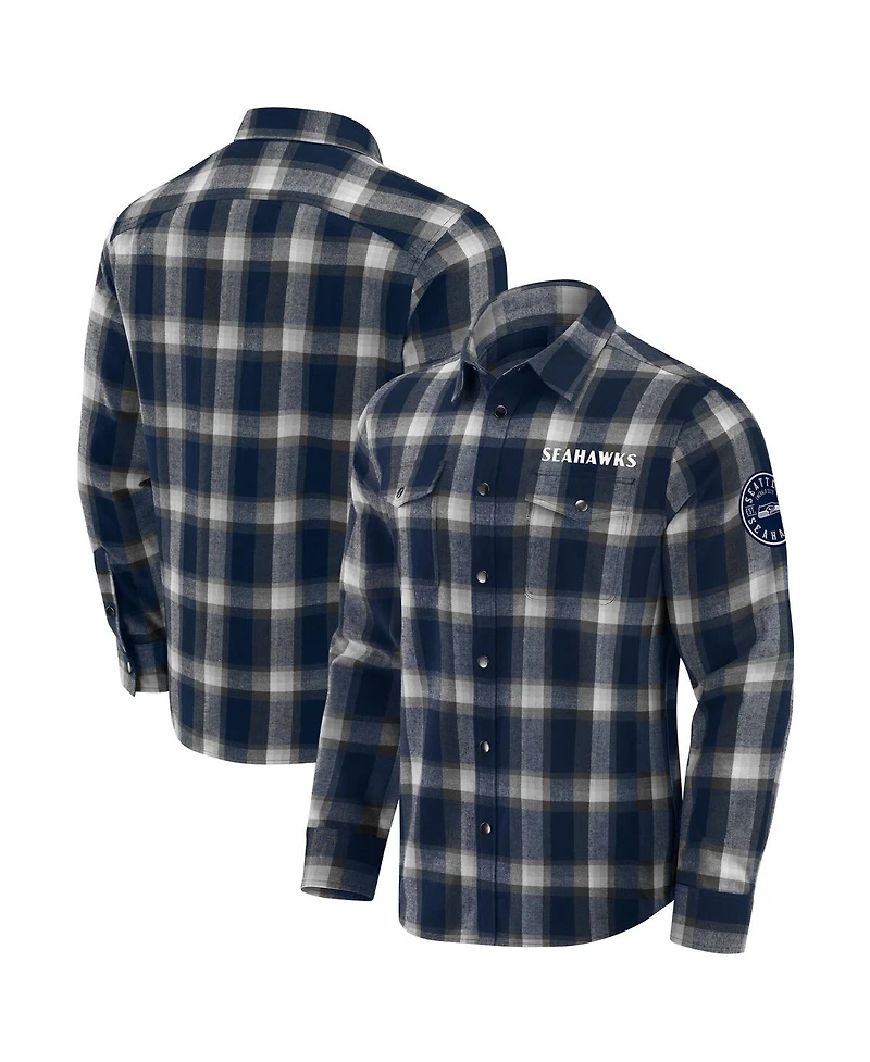 Darius Rucker Collection by Fanatics Men's College Navy Seattle Seahawks Flannel Plaid Full-Snap Shirt