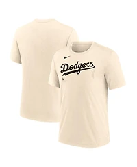 Nike Men's Natural Los Angeles Dodgers Wordmark Tri-Blend T-Shirt