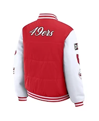 Wear by Erin Andrews Women's Scarlet San Francisco 49ers Varsity Full-Snap Puffer Jacket
