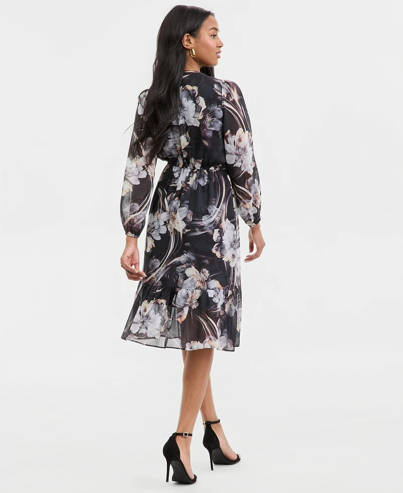 Robbie Bee Women's Printed Blouson-Sleeve A-Line Dress