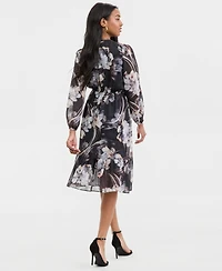 Robbie Bee Women's Printed Blouson-Sleeve A-Line Dress