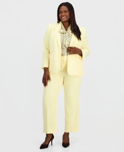 Kasper Single Button Blazer Tie Neck Blouse Slim Pants