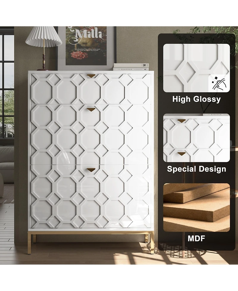Clihome Shoe Storage Cabinet,Modern Cabinet with 3 Flip Drawers,Freestanding Hidden Slim Narrow Rack for Entryway,Hallway,Bl