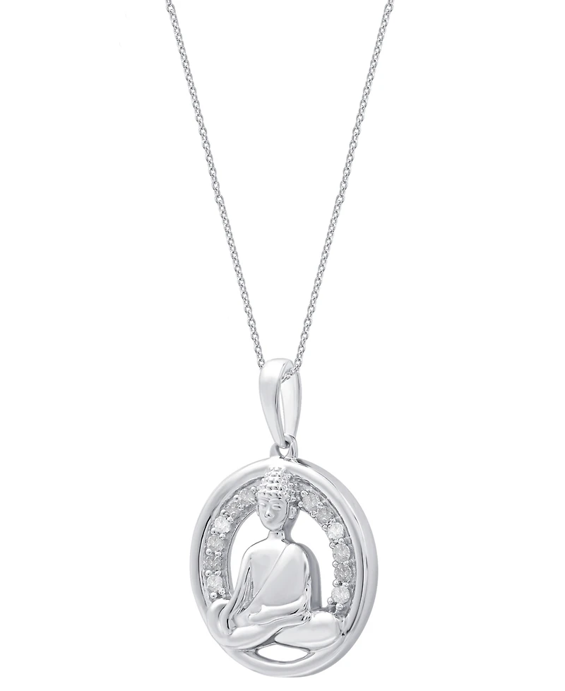 Macy's Diamond Buddha Pendant Necklace (1/10 ct. t.w.) in Sterling Silver