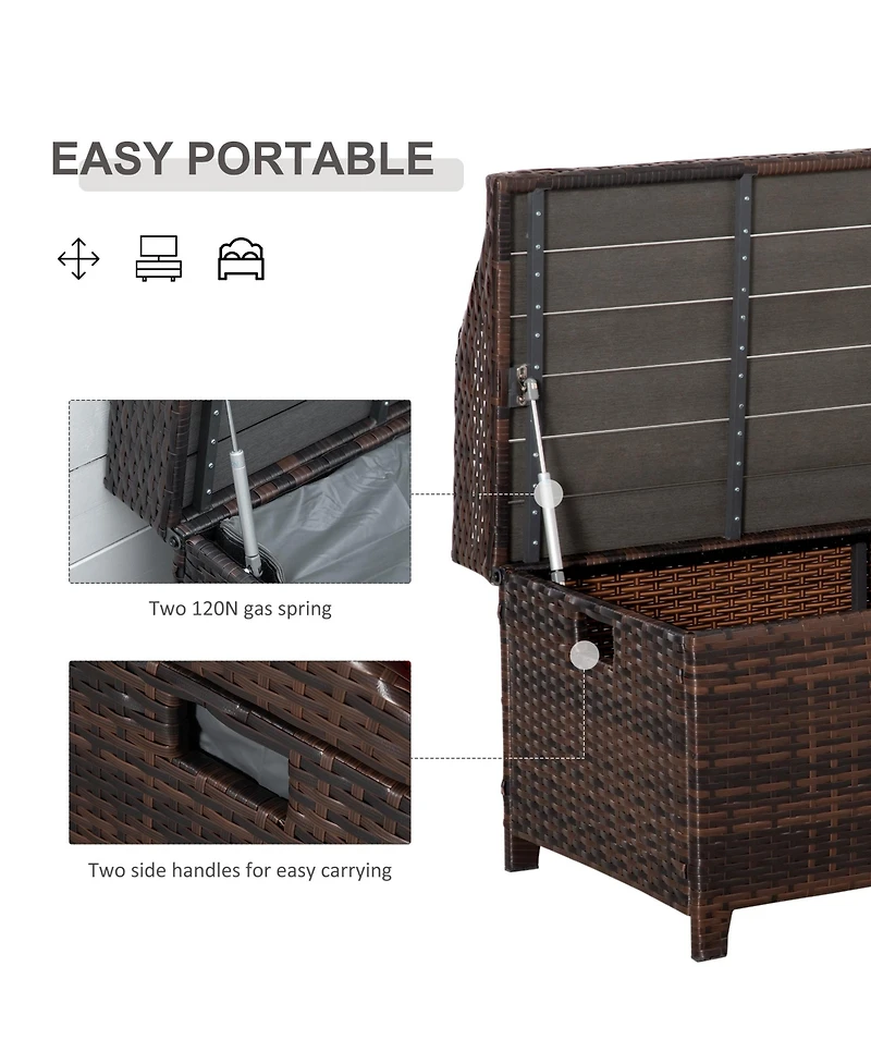 Outsunny Pe Rat Patio Storage Bench w/ Interior Waterproof Cloth Bag