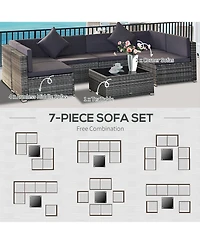 Outsunny 7-Piece Outdoor Patio Furniture Set w/ Rat Wicker,