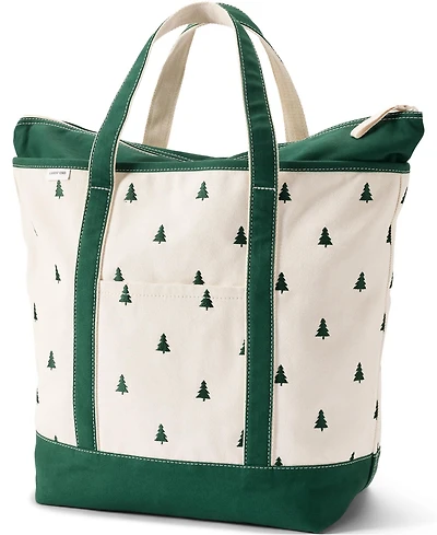 Lands' End Large Embroidered 5 Pocket Zip Top Canvas Tote Bag