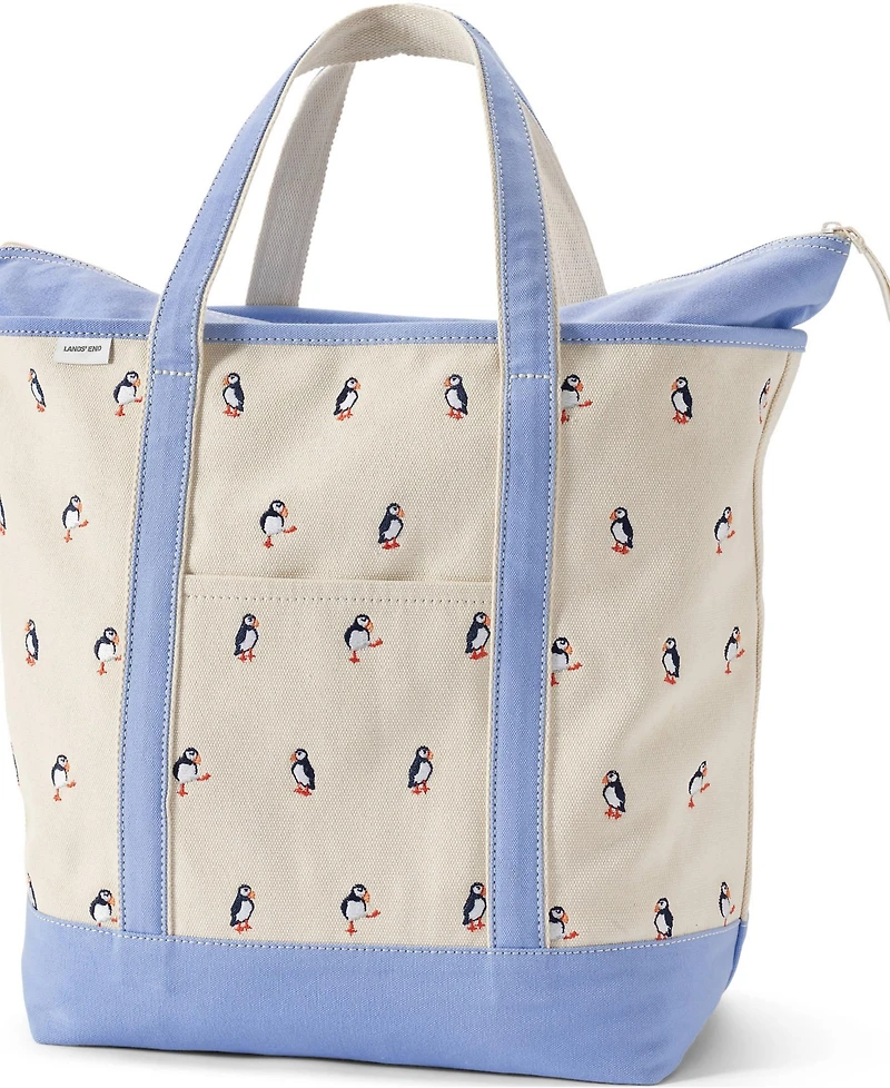 Lands' End Embroidered 5 Pocket Zip Top Canvas Tote Bag