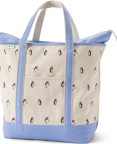 Lands' End Embroidered 5 Pocket Zip Top Canvas Tote Bag