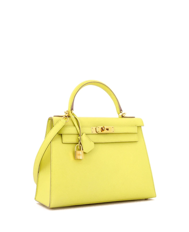 Pre-Owned HERMES Kelly 28 Handbag Yellow Epsom with Gold Hardware