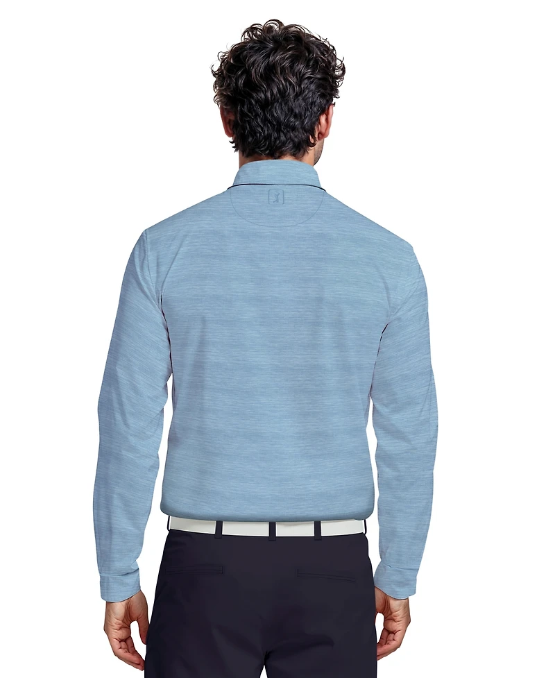 Pga Tour Men's Jaspe Print Long-Sleeve Golf Polo Shirt