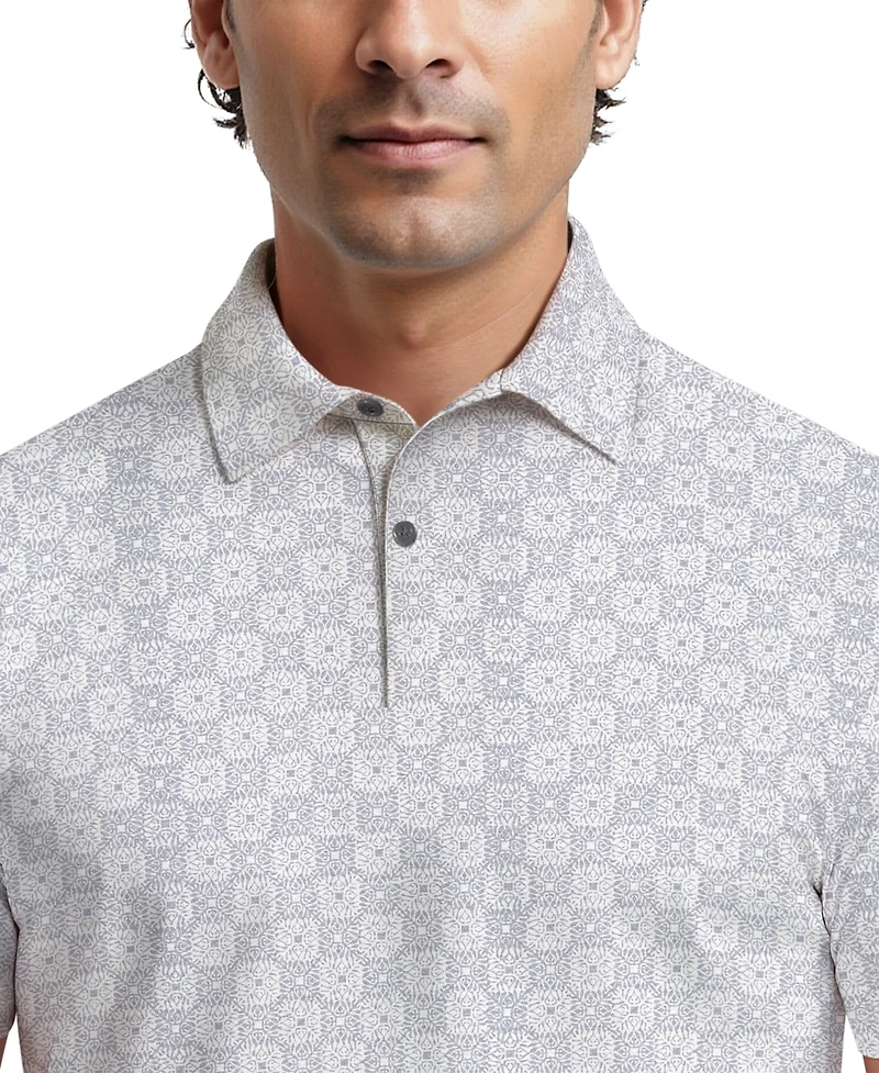 Pga Tour Men's All-Over Batik Geometric Print Short-Sleeve Golf Polo Shirt