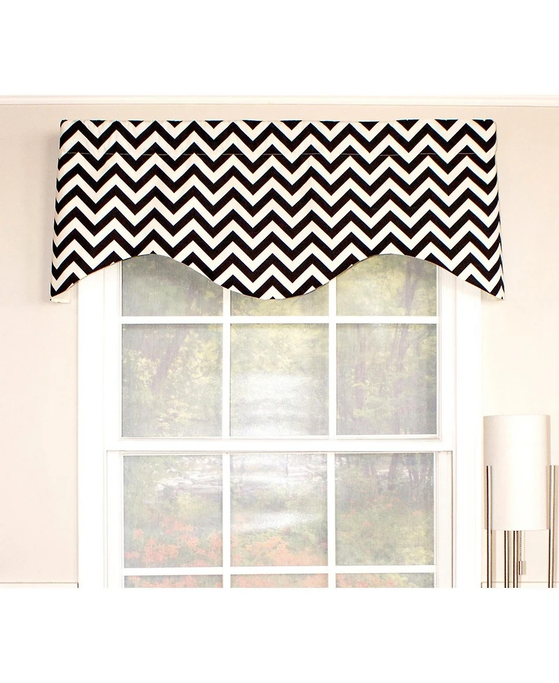 Rlf Home Zig Zag Cornice 100% Cotton with Fully Lined 3" Rod Pocket Valnance for Windows 50" x 17" Black