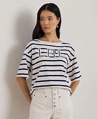 Lauren Ralph Women's Striped Beaded-Logo T-Shirt