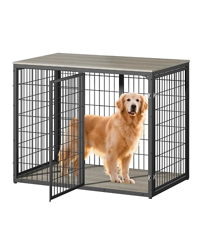 47 Inch Dog Crate Dog Cage Furniture with 3 Doors for Large and Medium Dogs Grey Durable Wooden Dog Kennel