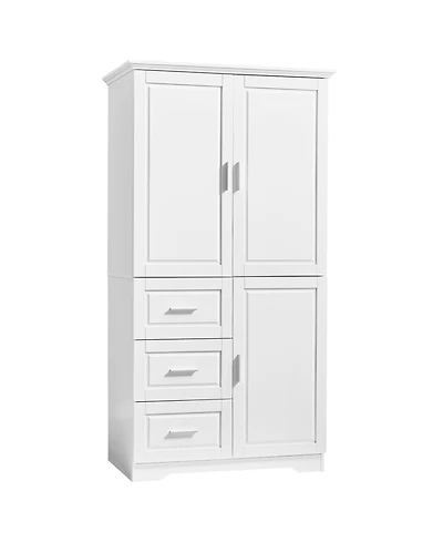 Airsurfer Tall and Wide Storage Cabinet with Doors and Three Drawers White Freestanding Organizer for Bathroom Office and Living Room