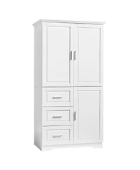Airsurfer Tall and Wide Storage Cabinet with Doors and Three Drawers White Freestanding Organizer for Bathroom Office and Living Room