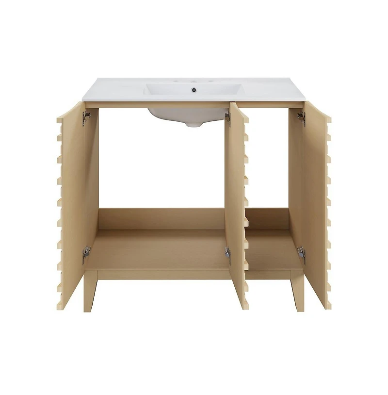 Swiss MadisonCascade 36 in. Natural oak Bathroom Vanity With White, 3-Hole Ceramic Sink Top