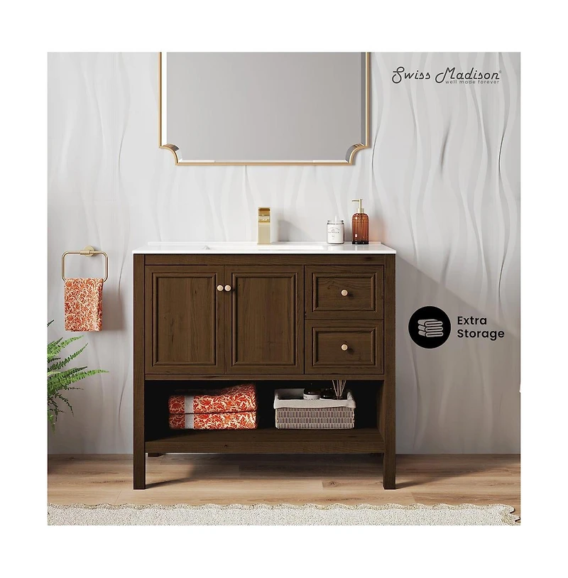 Swiss MadisonChateau 36" Freestanding Bathroom Vanity in Brown Oak with Sink Top