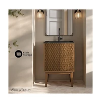 Swiss Madison Bosse 24" Freestanding Bathroom Vanity in Brown Oak with Black Sink Top