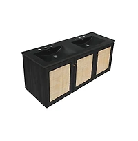 Swiss Madison48" Wall-Mounted Bathroom Vanity, Black 3-Hole Widespread Double Basin Sink Top